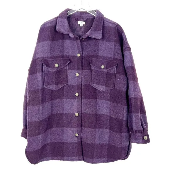 Dip Buffalo Plaid Fleece Shacket. Purple. Size XL