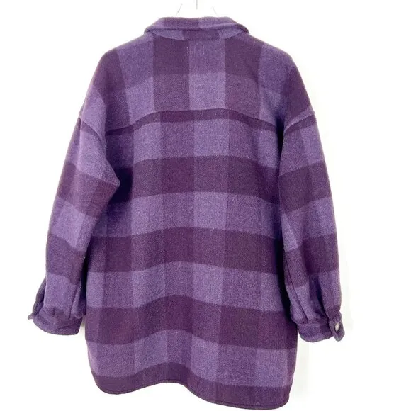 Dip Buffalo Plaid Fleece Shacket. Purple. Size XL