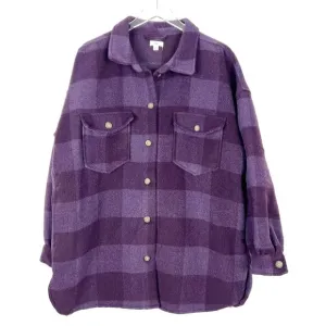 Dip Buffalo Plaid Fleece Shacket. Purple. Size XL