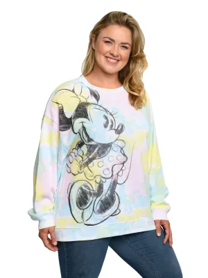 Disney Women's Plus Size Minnie Mouse Sweatshirt Fleece Pastel Pink Blue Yellow