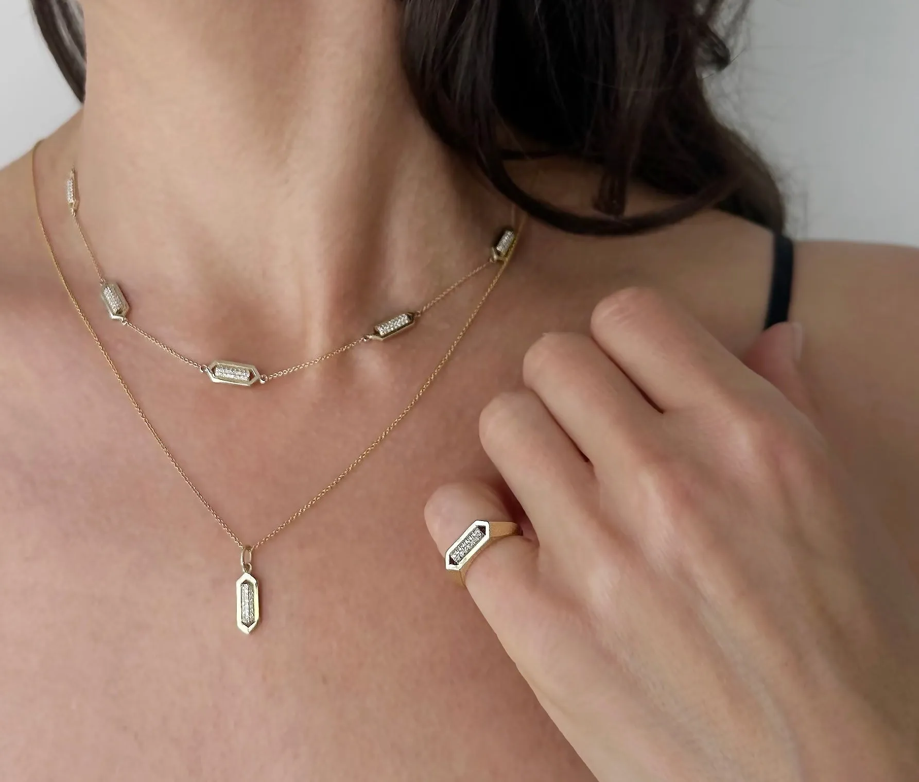 Domed Marquis 5 Station Necklace | Rose Gold