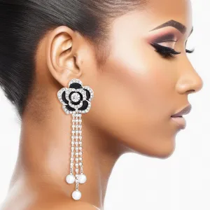 Drop Black Rose Pave Fringe Earrings