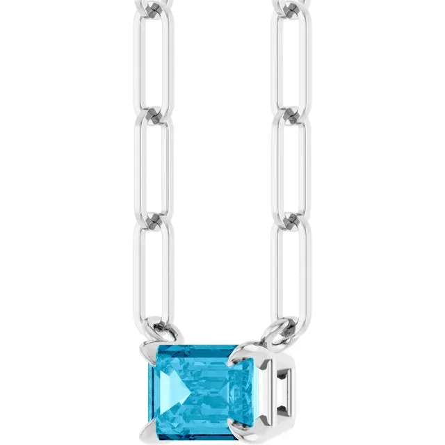 East-West Set Aquamarine 14K Solid Gold Paperclip Necklace