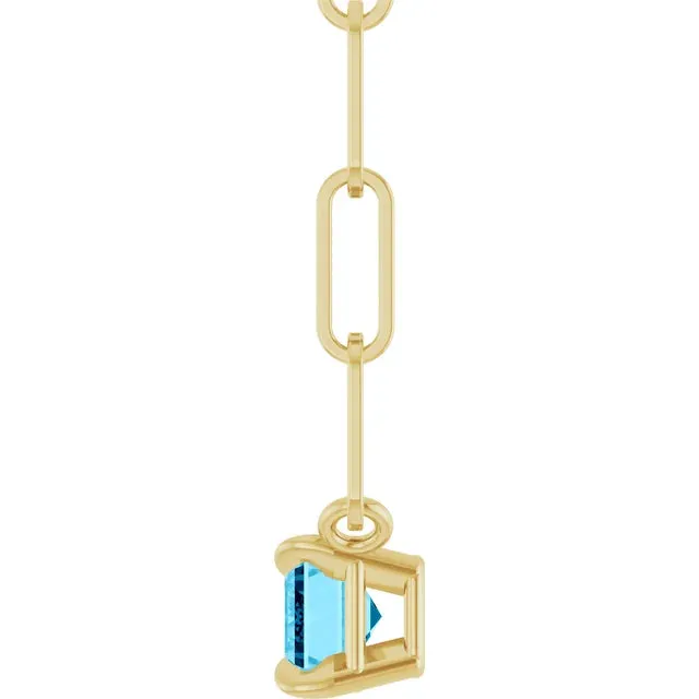 East-West Set Aquamarine 14K Solid Gold Paperclip Necklace