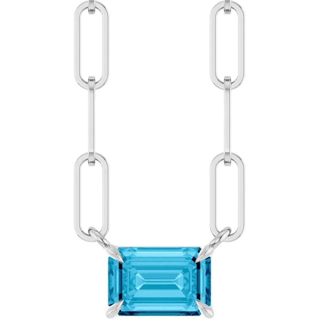 East-West Set Aquamarine 14K Solid Gold Paperclip Necklace