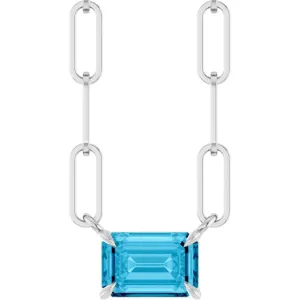 East-West Set Aquamarine 14K Solid Gold Paperclip Necklace