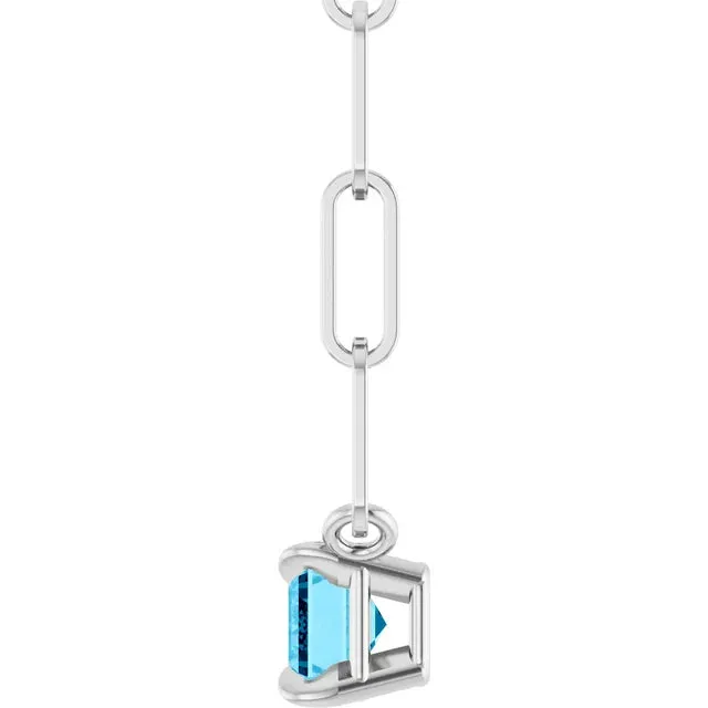 East-West Set Aquamarine 14K Solid Gold Paperclip Necklace