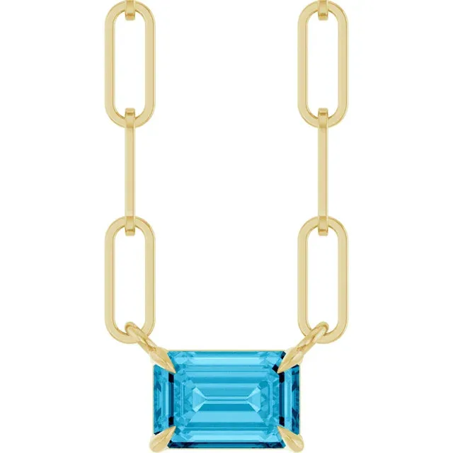 East-West Set Aquamarine 14K Solid Gold Paperclip Necklace