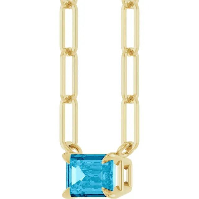 East-West Set Aquamarine 14K Solid Gold Paperclip Necklace