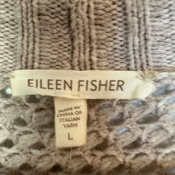 Eileen Fisher Cardigan Womens L Open Weave Shawl Collar Stretch Lagenlook Boho