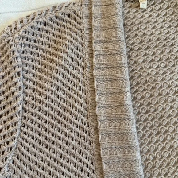Eileen Fisher Cardigan Womens L Open Weave Shawl Collar Stretch Lagenlook Boho