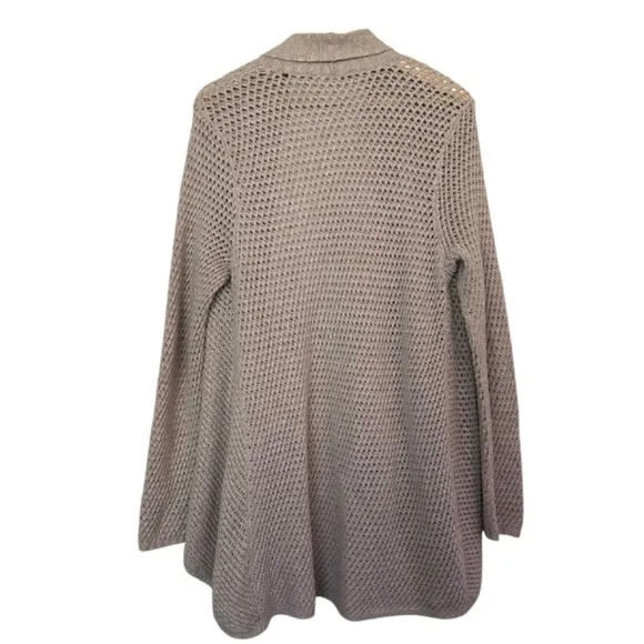 Eileen Fisher Cardigan Womens L Open Weave Shawl Collar Stretch Lagenlook Boho