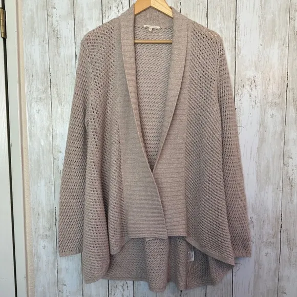 Eileen Fisher Cardigan Womens L Open Weave Shawl Collar Stretch Lagenlook Boho