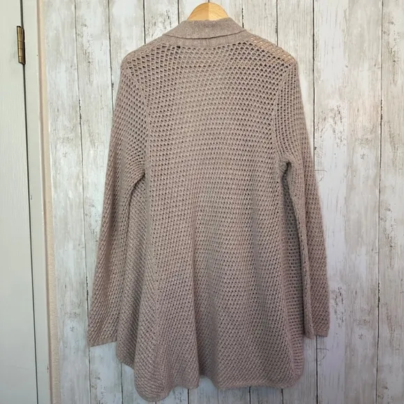 Eileen Fisher Cardigan Womens L Open Weave Shawl Collar Stretch Lagenlook Boho