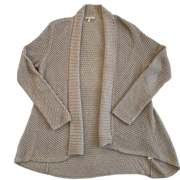 Eileen Fisher Cardigan Womens L Open Weave Shawl Collar Stretch Lagenlook Boho