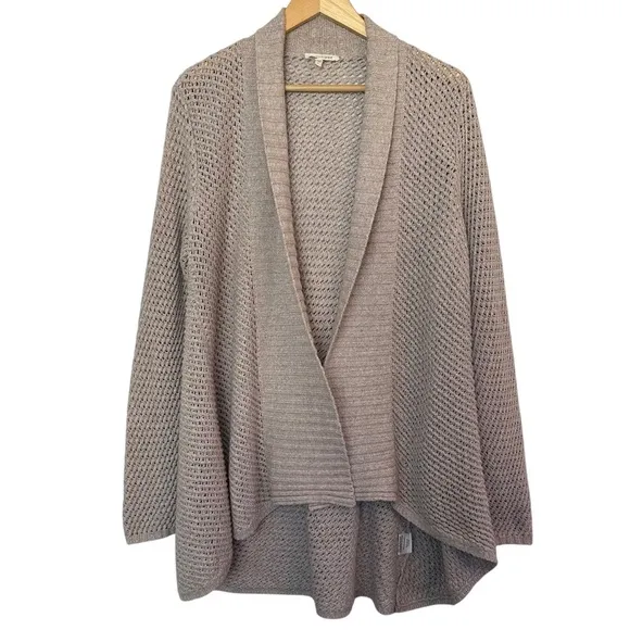 Eileen Fisher Cardigan Womens L Open Weave Shawl Collar Stretch Lagenlook Boho