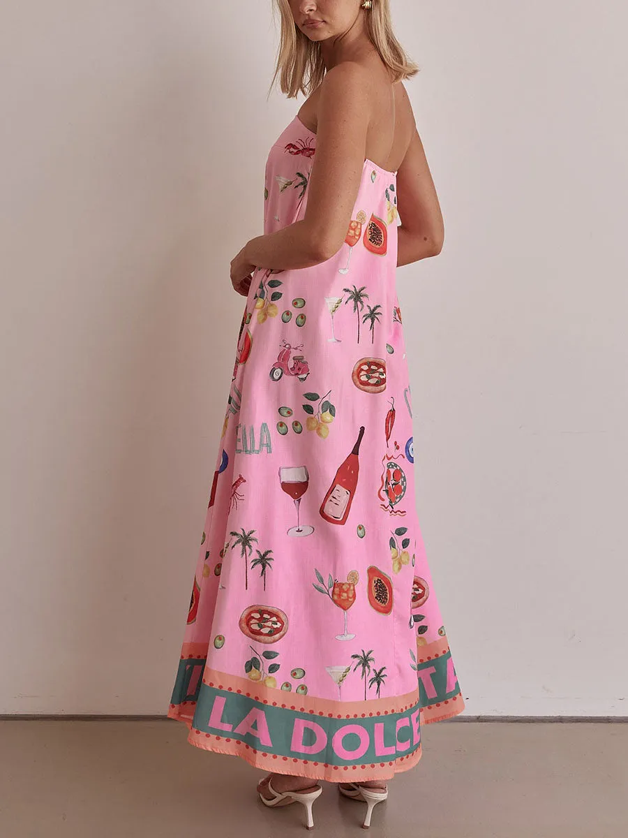 Elise | Pink tube top vacation print dress