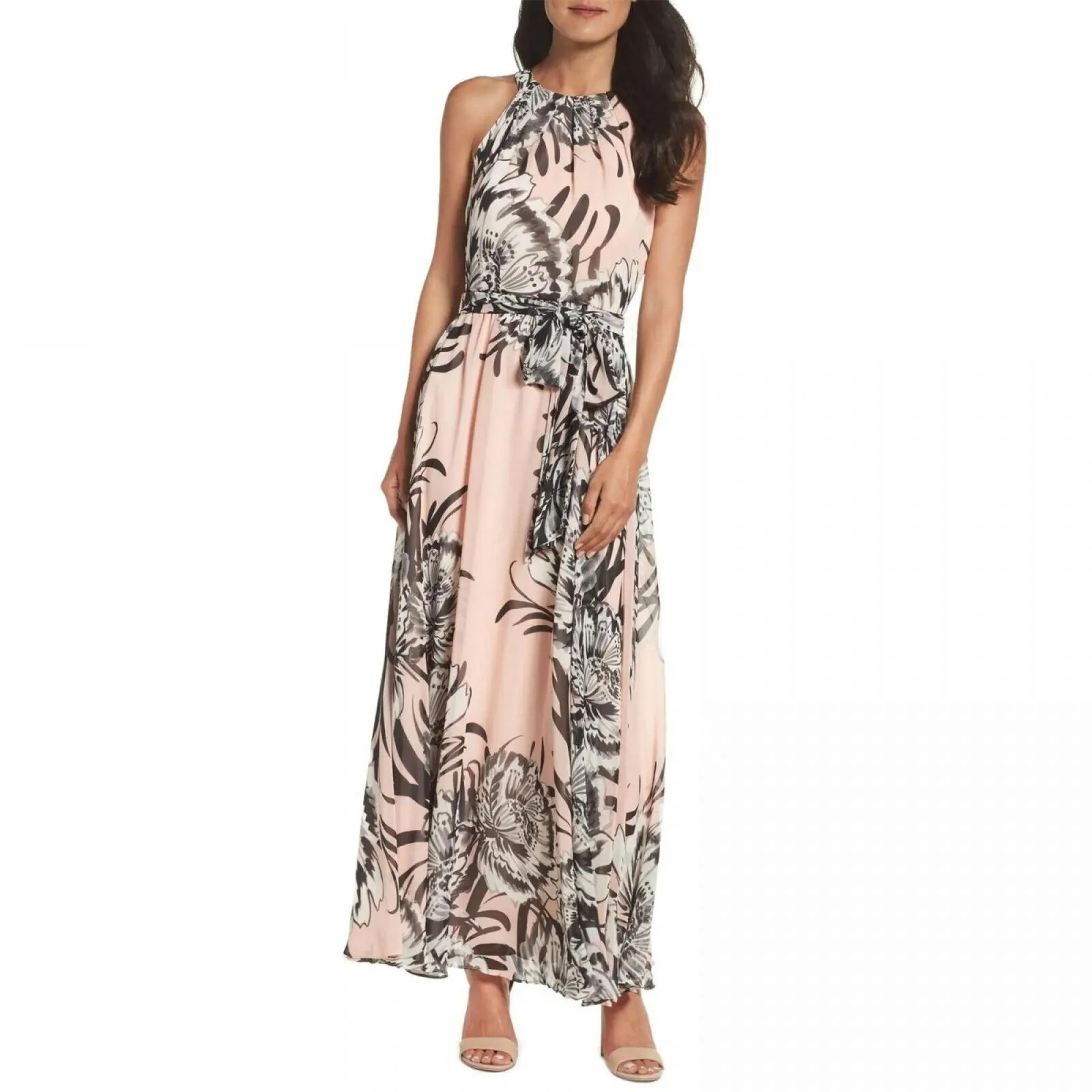 Eliza J Women's Chiffon Floral Maxi Dress PInk Blush 4