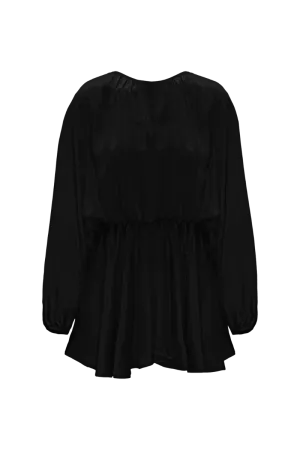 EMA: BLACK ORGANIC SILK MINI DRESS