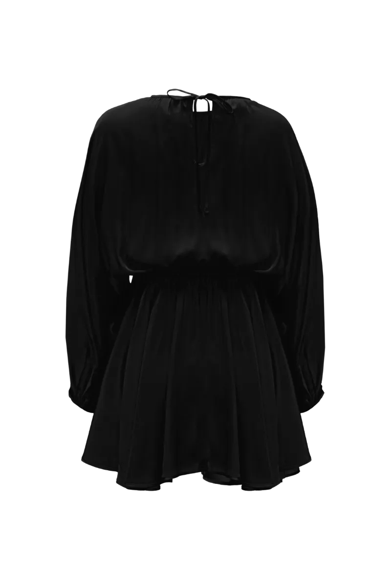 EMA: BLACK ORGANIC SILK MINI DRESS