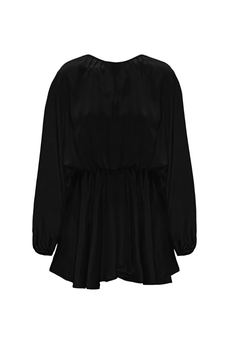 EMA: BLACK ORGANIC SILK MINI DRESS