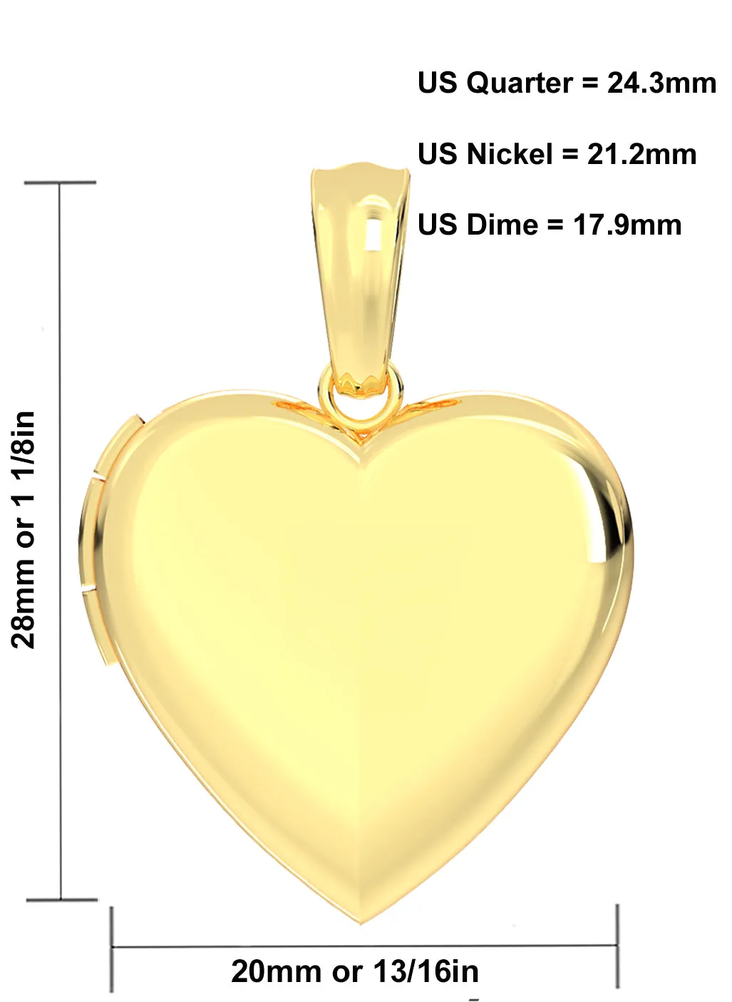 Engravable Personalized Ladies 14k Yellow Gold Polished Heart 2 Photo Locket Pendant Necklace, 20mm