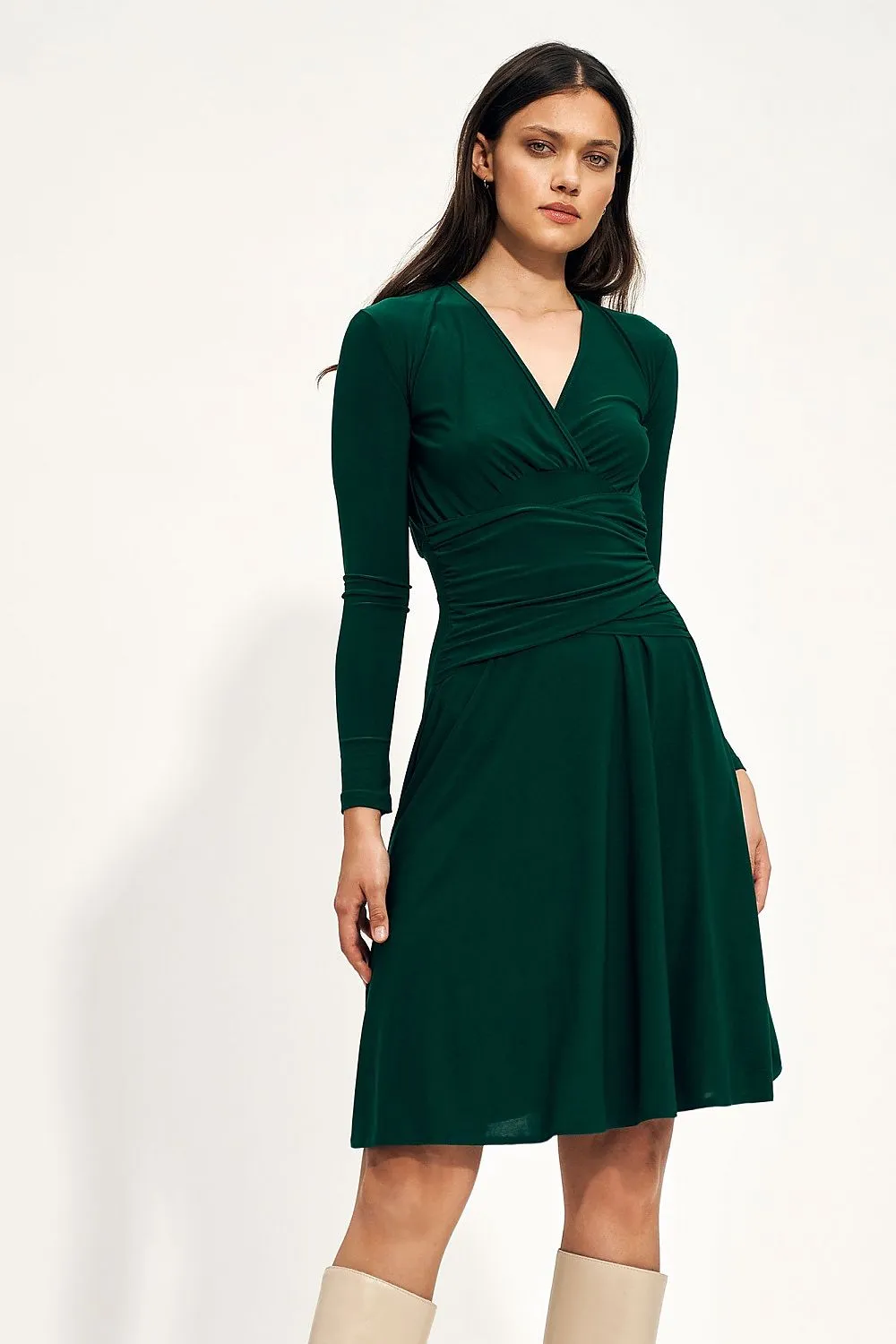 Envelope Neck Midi Dress