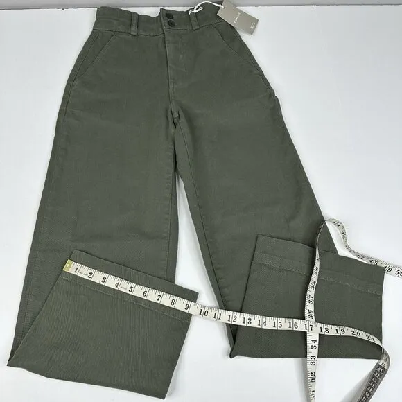Everlane Women's NWT Kambaba Green The Twill Wide-Leg Pant 00/W24.25/L28.25