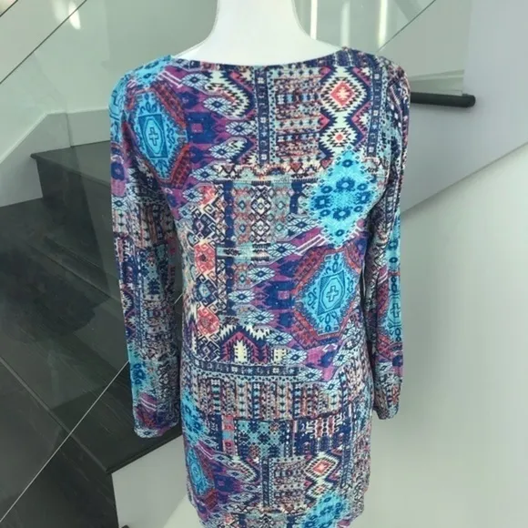 Everly Aztec Bright Printed Shift Tunic Dress