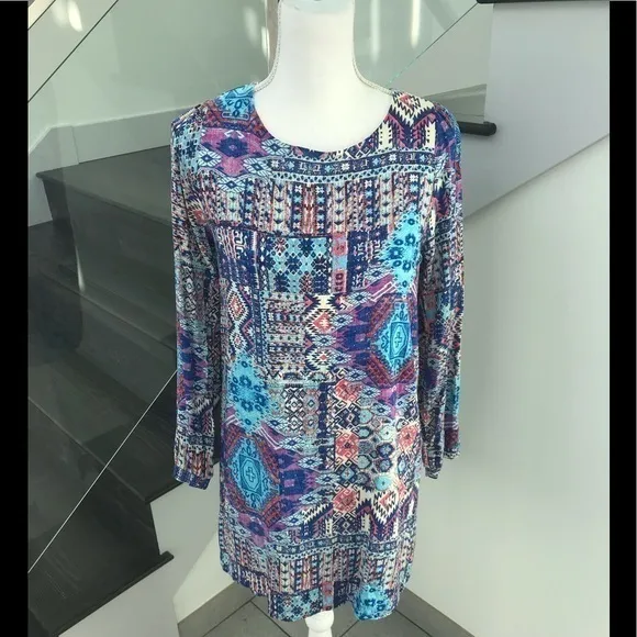 Everly Aztec Bright Printed Shift Tunic Dress