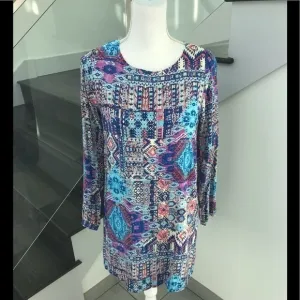 Everly Aztec Bright Printed Shift Tunic Dress