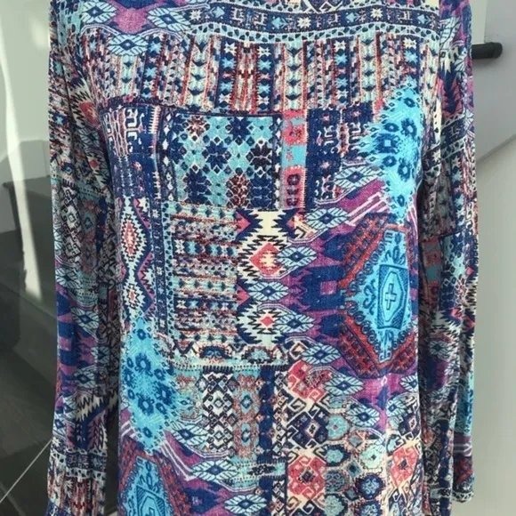 Everly Aztec Bright Printed Shift Tunic Dress