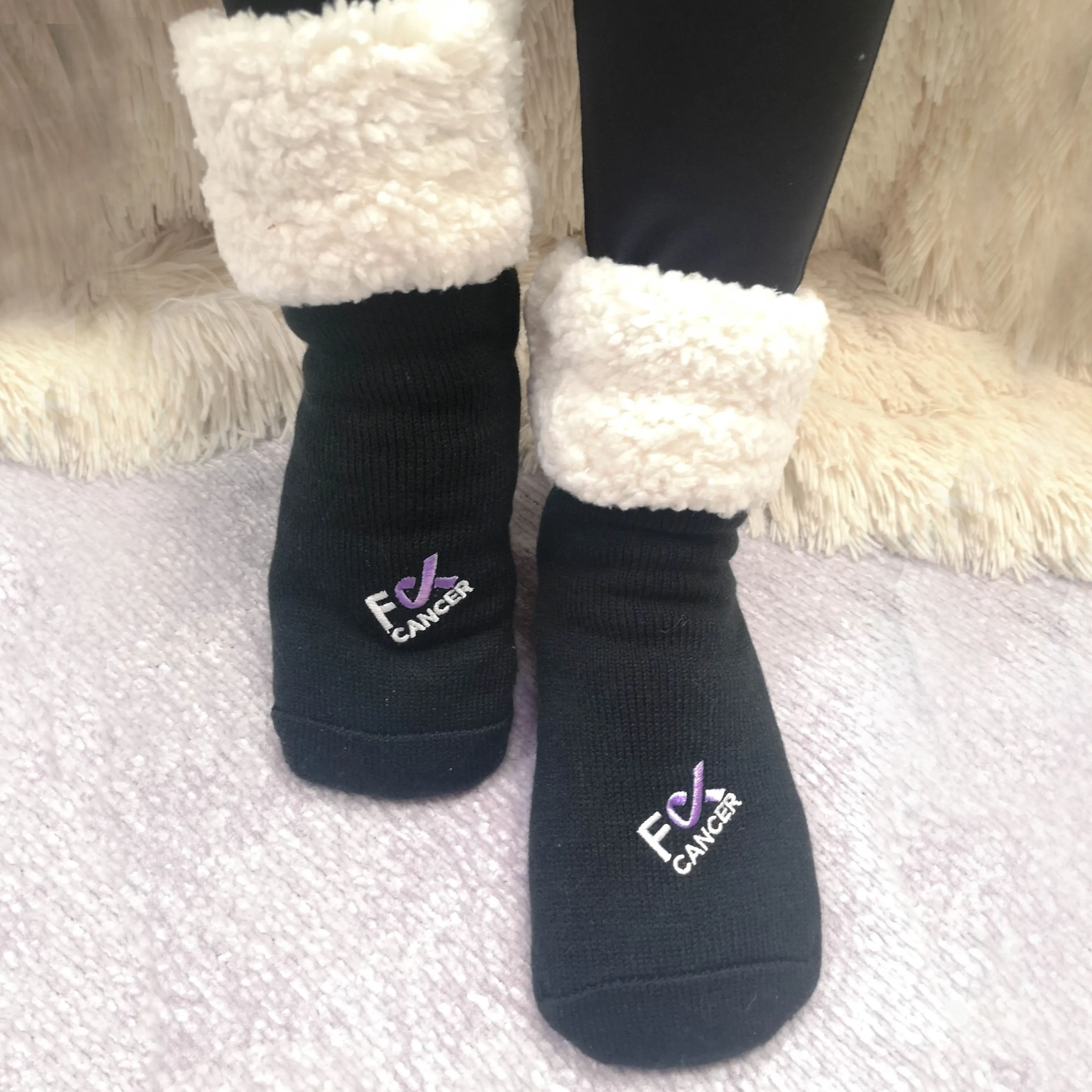 F Cancer x Pudus Classic Slipper Socks | Black