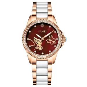 Faioki design ladies high end diamonte gold plated case and Stainless steel ceremic band