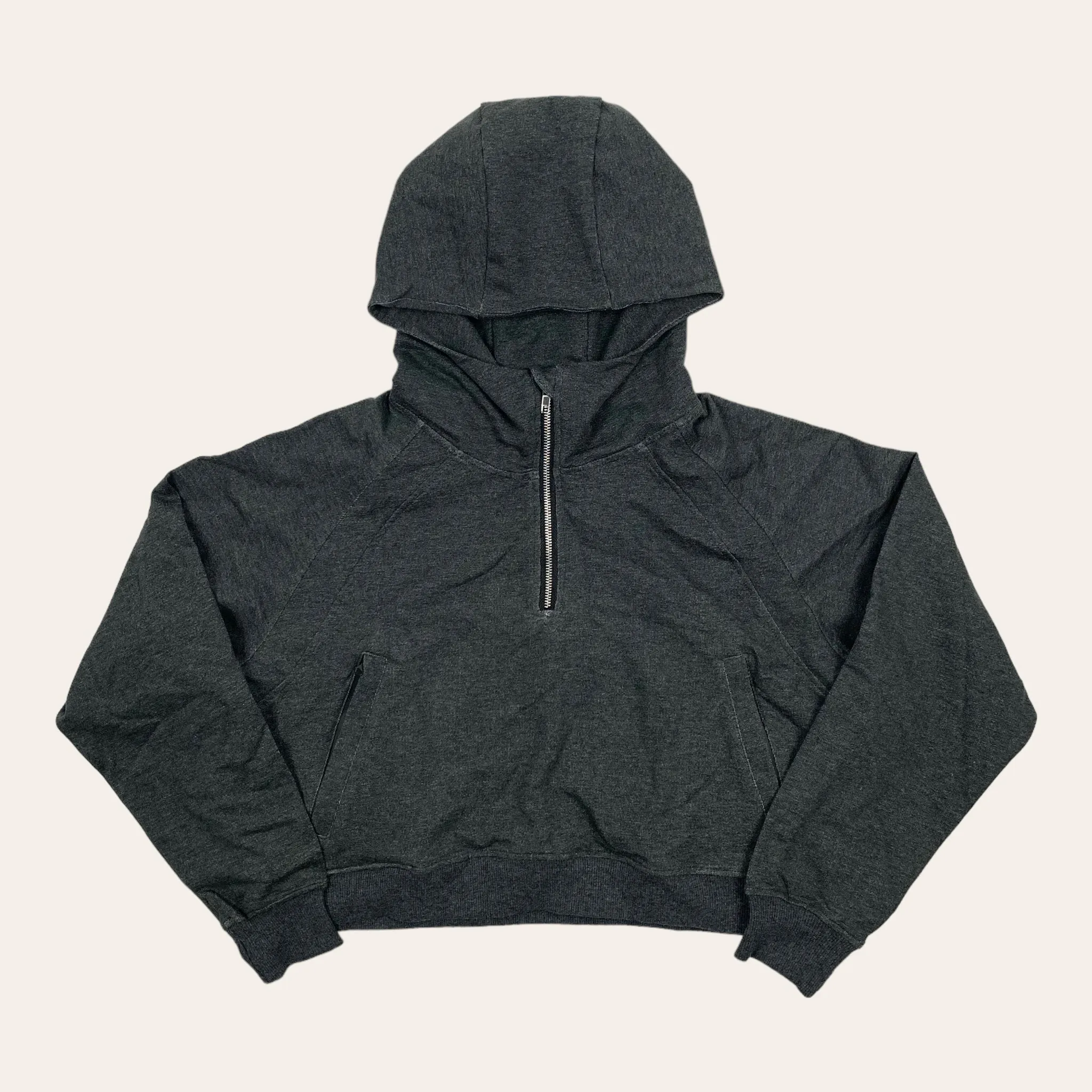 Faith 1/2 Zip Crop Hoodie - Dark Charcoal Grey