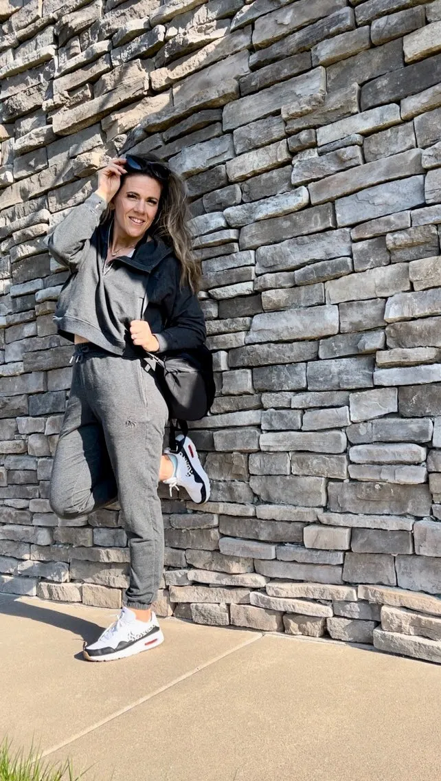 Faith 1/2 Zip Crop Hoodie - Dark Charcoal Grey