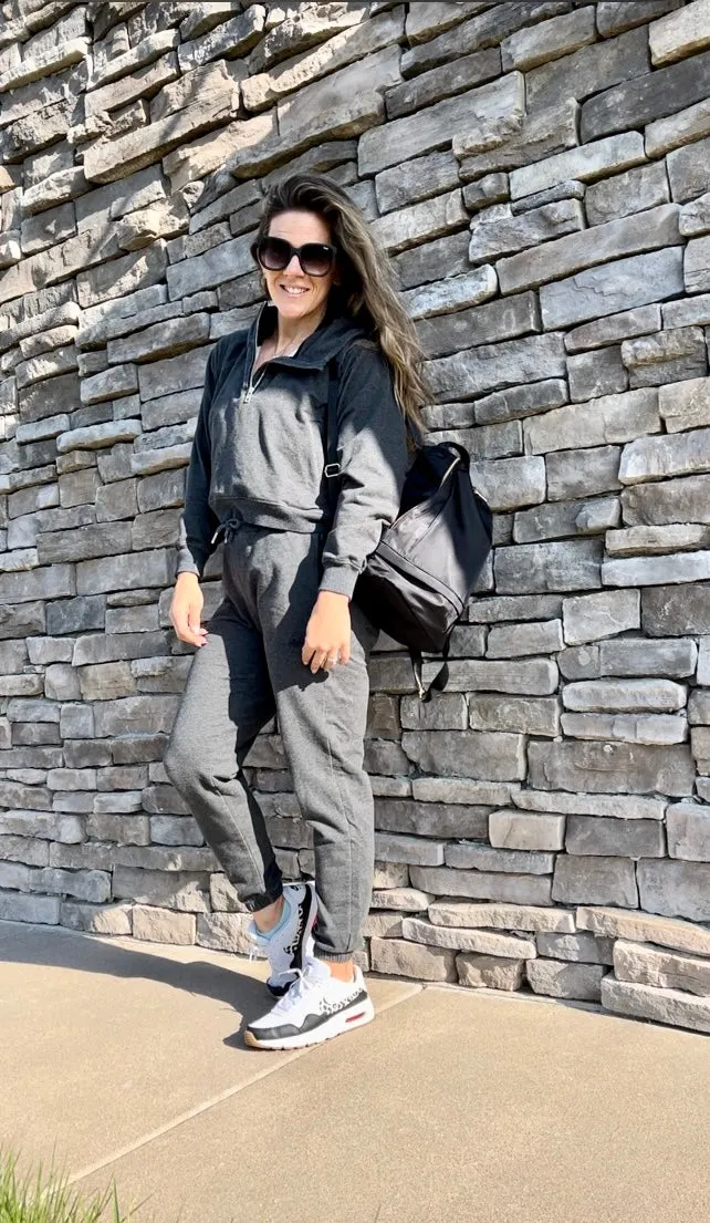 Faith 1/2 Zip Crop Hoodie - Dark Charcoal Grey