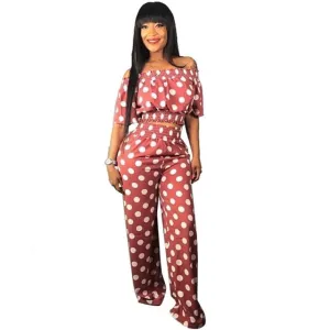 Fashion Women  Polka Dot Loose Two Piece Slash Neck Casual Outfits
