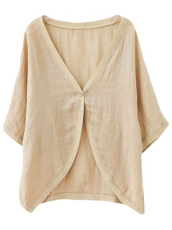 Female Simple One Button Half Sleeve Sun Protection Shirts
