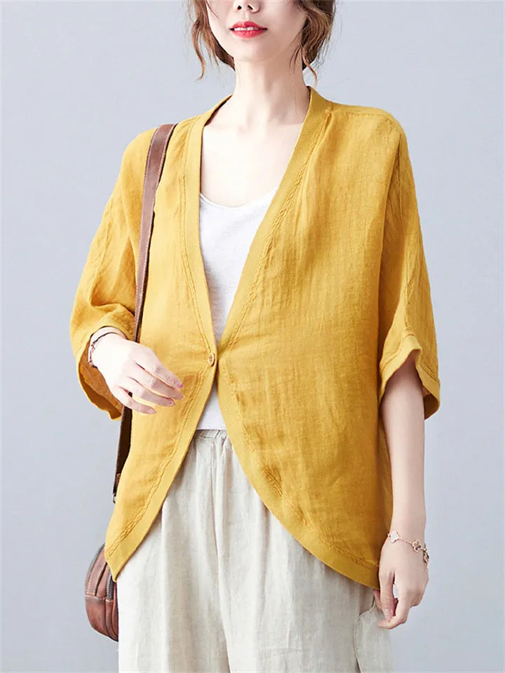 Female Simple One Button Half Sleeve Sun Protection Shirts
