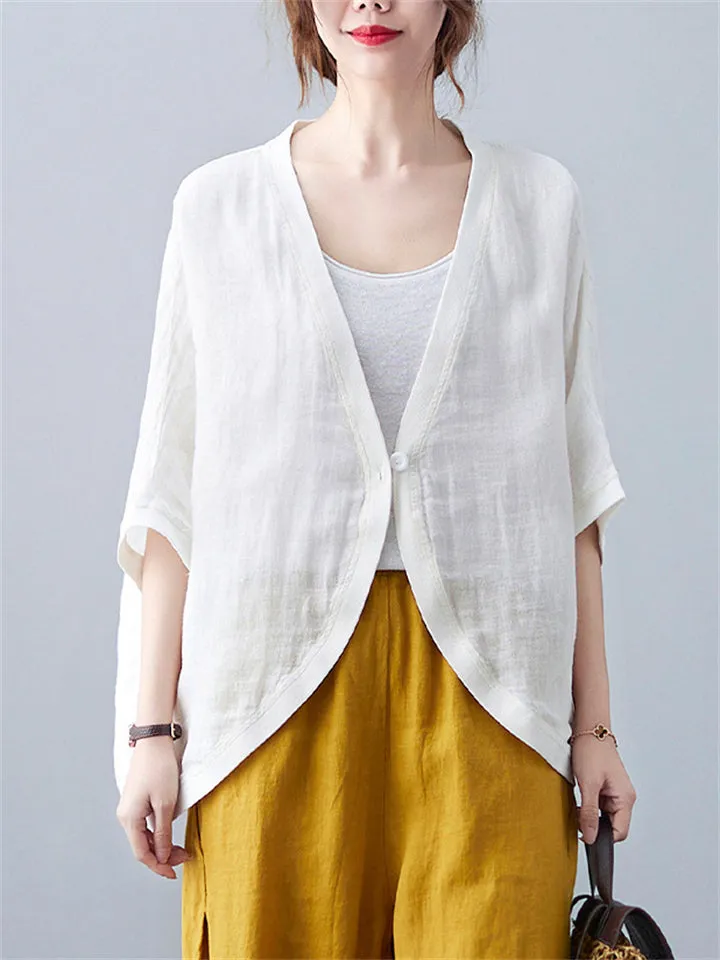 Female Simple One Button Half Sleeve Sun Protection Shirts
