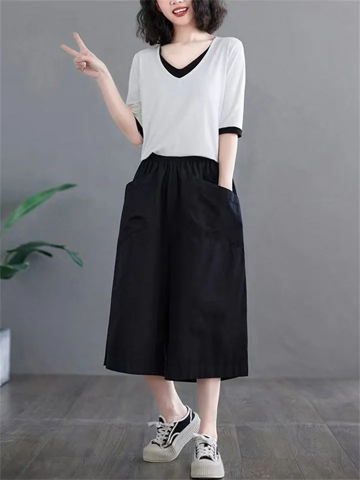 Female Simple Wearable Large Pocket Summer Pants