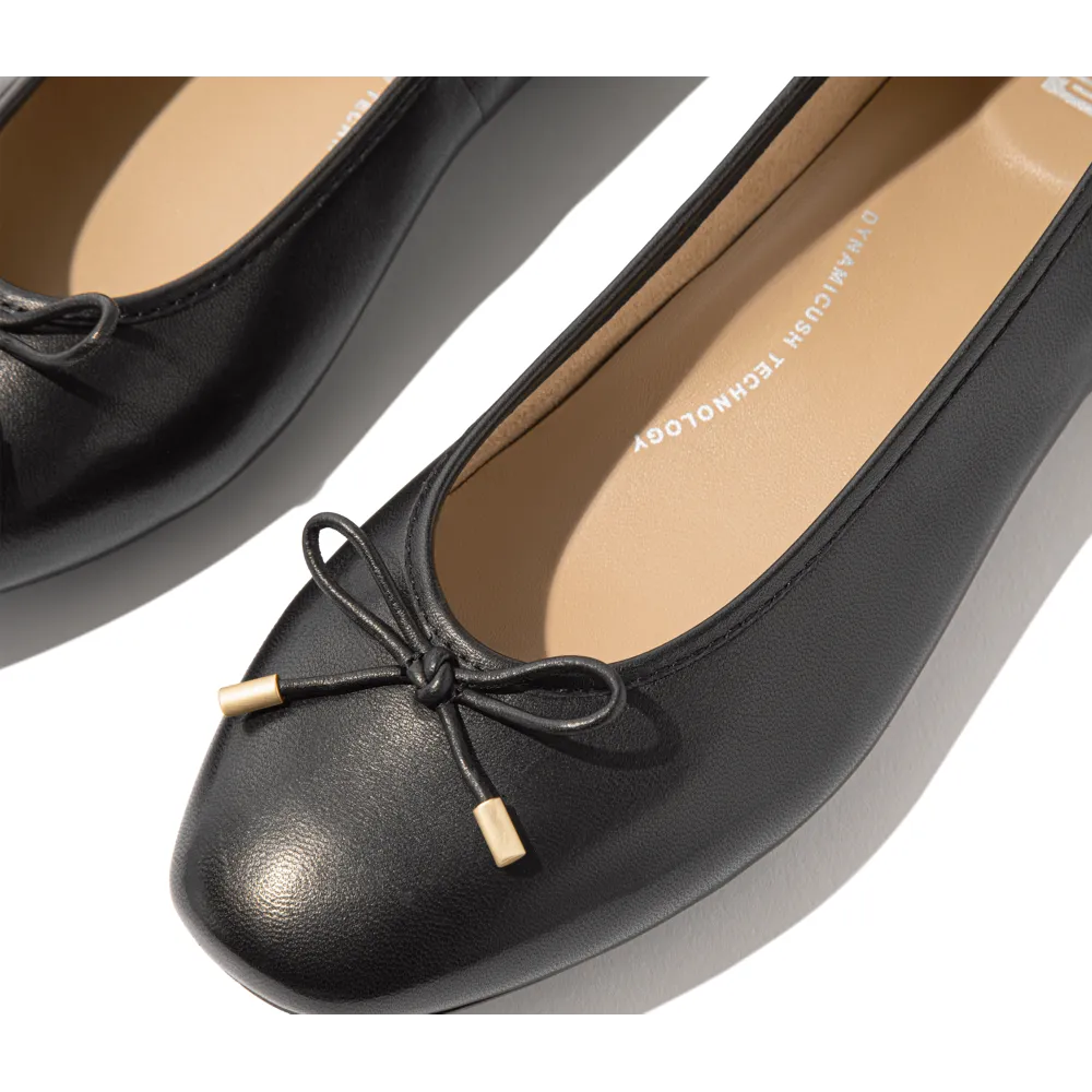 FitFlop Delicato Bow Soft Leather Black Ballerina Shoes