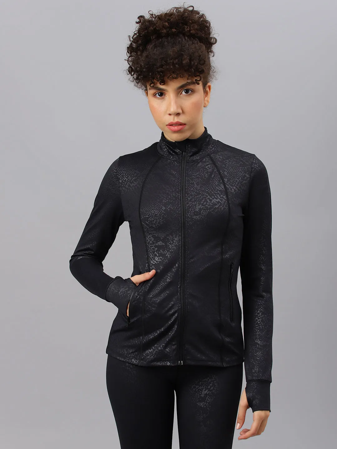 Fitkin Women's Black Snake Print Jacket