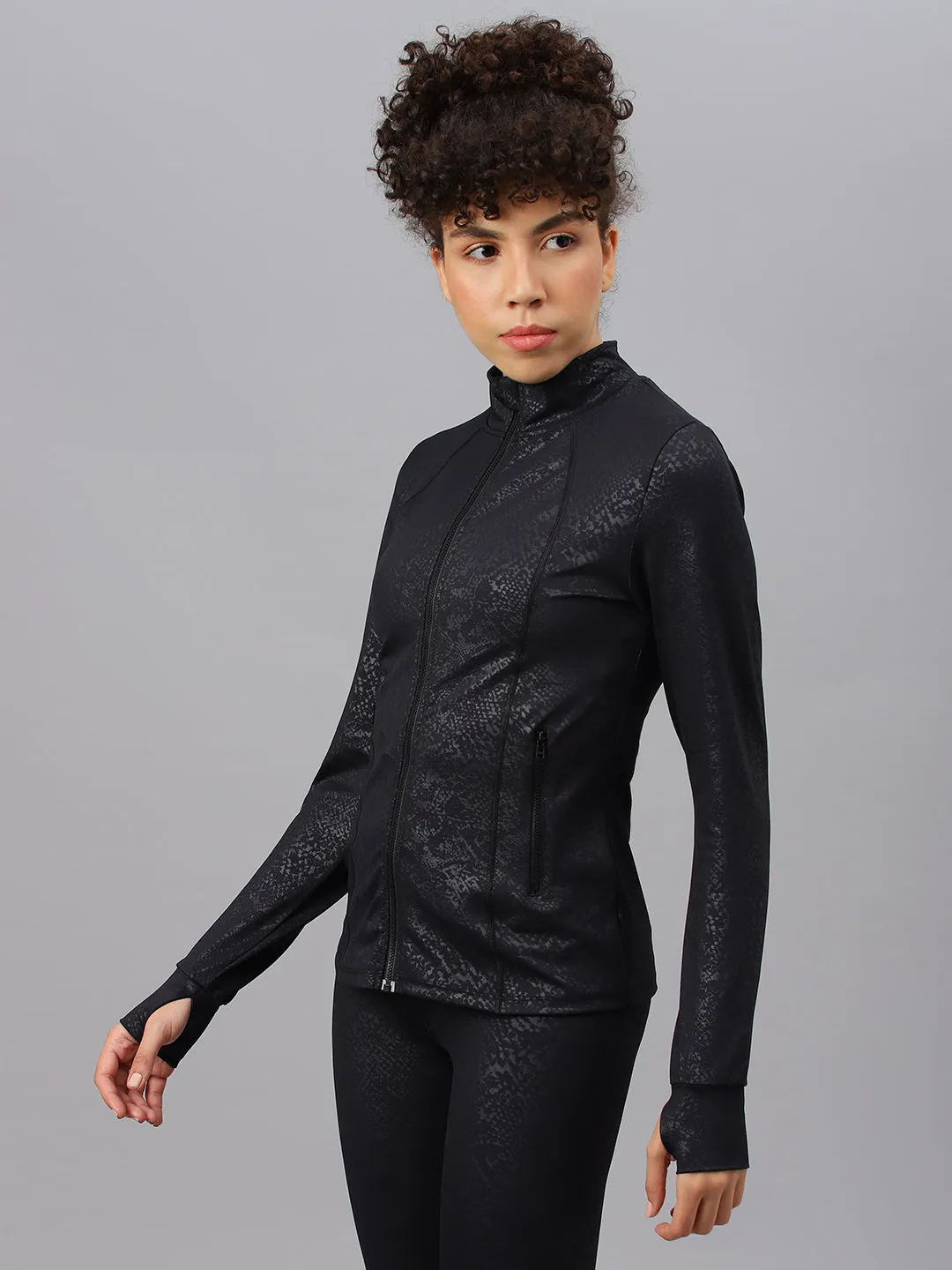 Fitkin Women's Black Snake Print Jacket