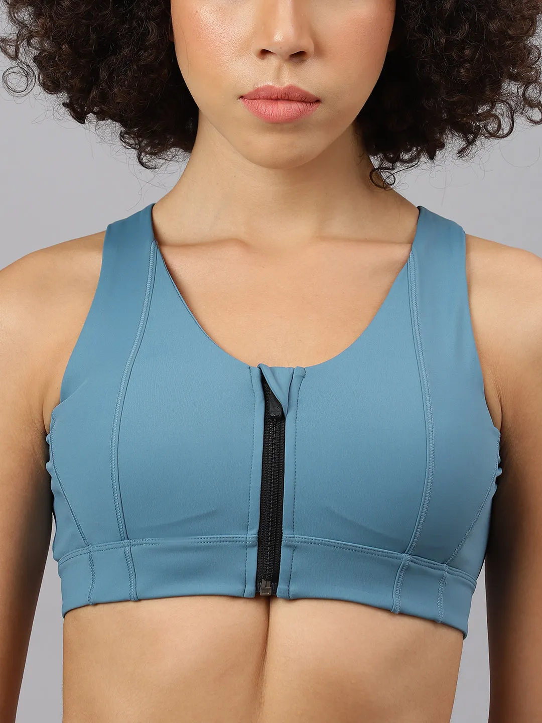 Fitkin Women's Turquoise Front Zipper Sports Bra