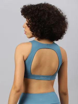 Fitkin Women's Turquoise Front Zipper Sports Bra