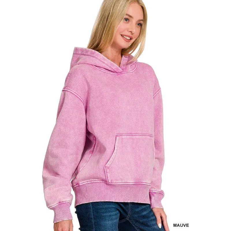 Fleece Acid Wash Kangaroo Pocket Hoodie