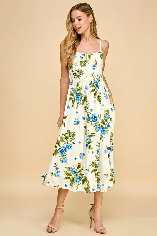 Floral Print Scoop Neckline Spaghetti Strap Dress