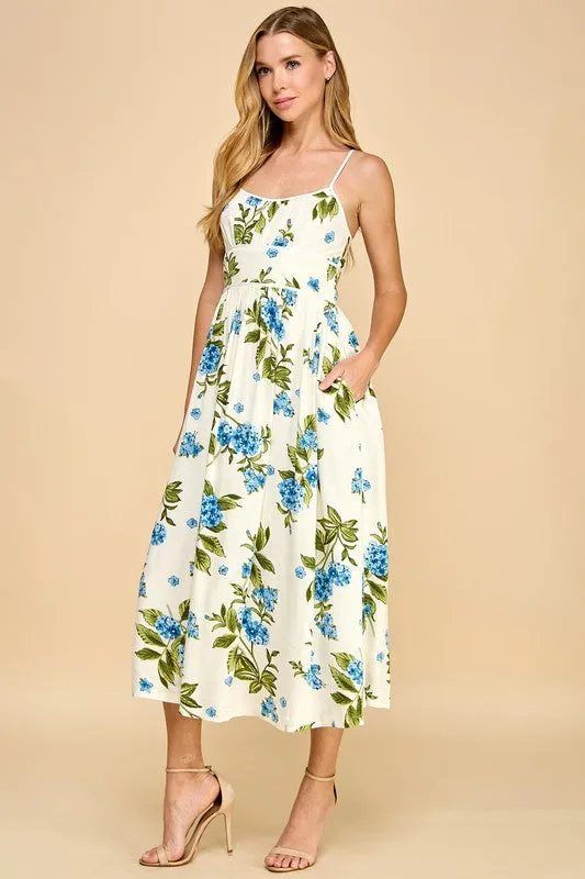 Floral Print Scoop Neckline Spaghetti Strap Dress